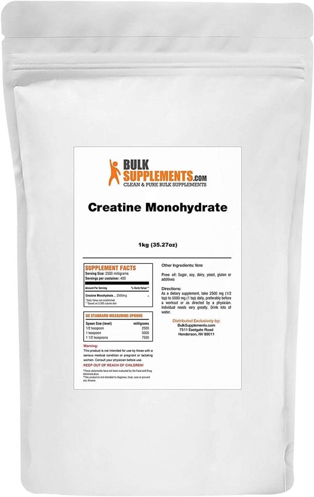 Bulk Supplements Creatine Monohydrate back label