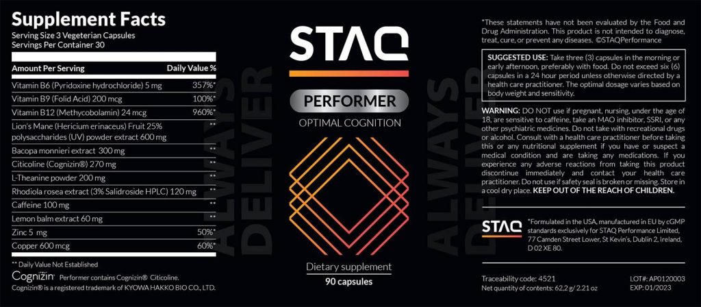 Staq Performer Ingredients