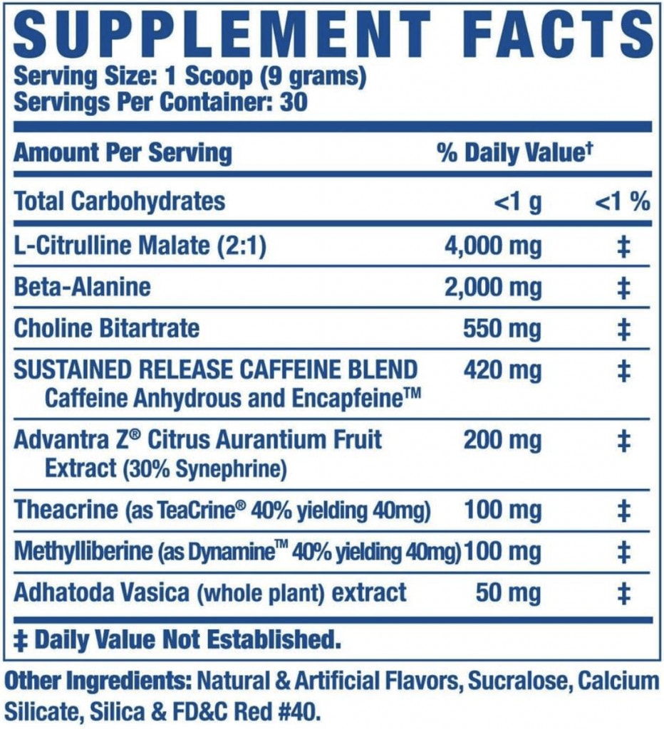Yeah Buddy supplement facts