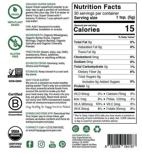 Your Super Super Green Mix Nutrition Facts