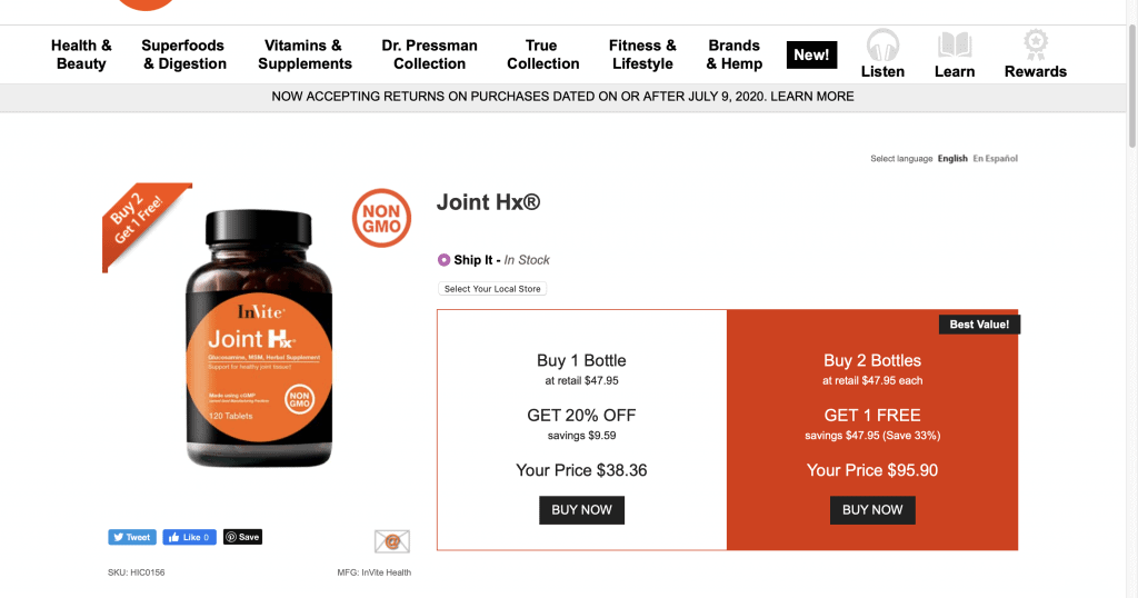 InVite Health Joint Hx Website