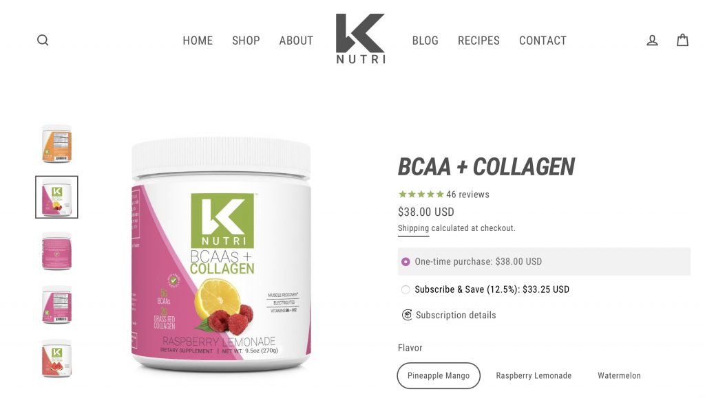 K Nutri BCAAs + Collagen Website