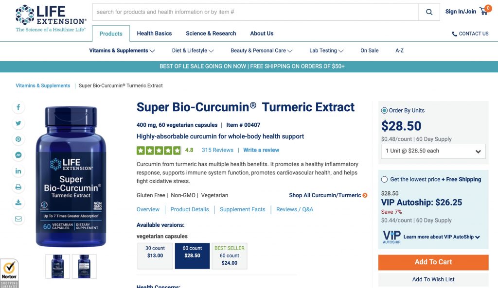 Life Extension Super Bio-Curcumin Website