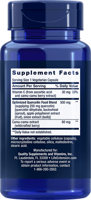 Life Extension Optimized Quercetin Supplement Facts