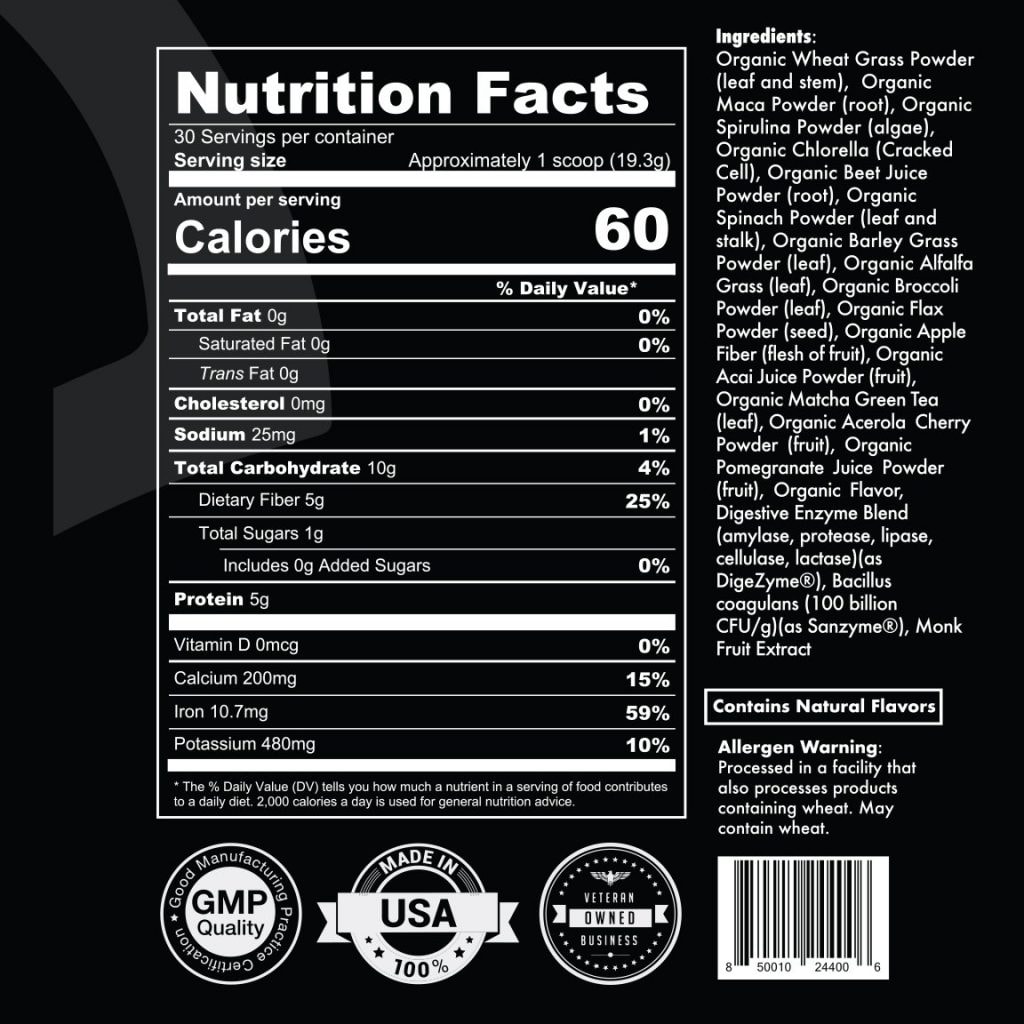 Smashin’ Greens Supplement Facts