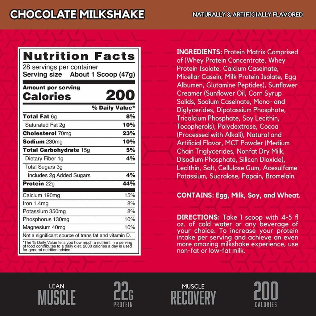 Syntha-6 Chocolate Supplement Facts
