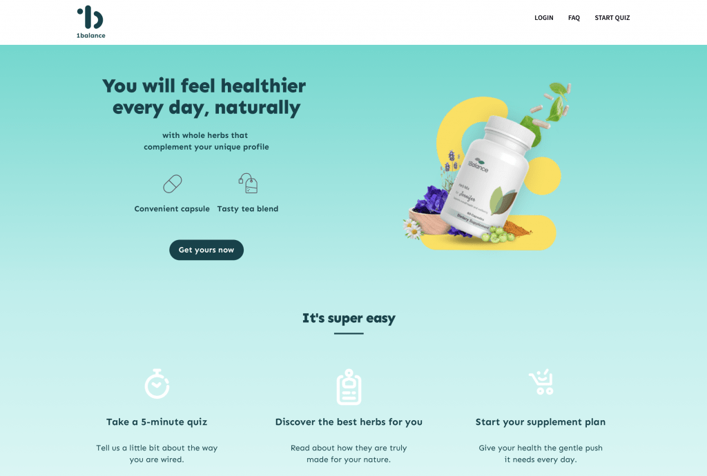 1balance Personalized Supplements Website