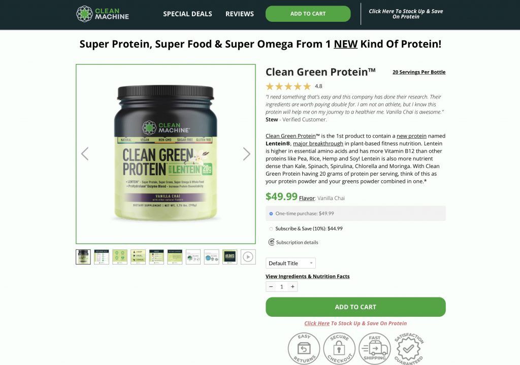 Clean Green Protein With Lentein website
