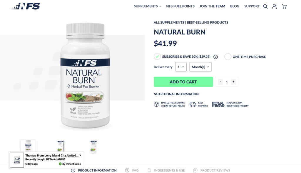 NF Sports Natural Burn Website