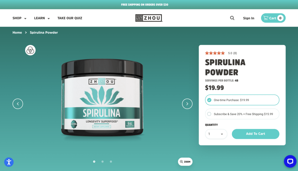 Zhou Nutrition Spirulina Powder Website