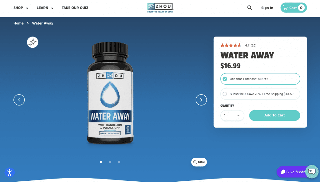 Zhou Nutrition Water Away Website