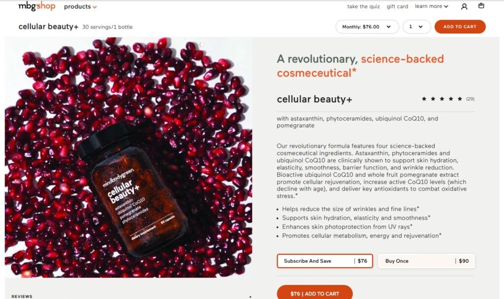 cellular beauty+ by mindbodygreen website