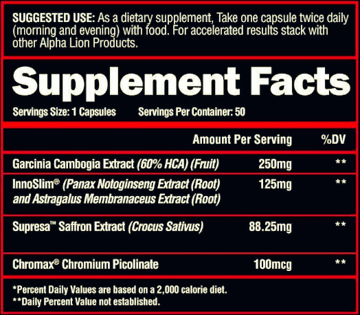 Cravings Killer Supplement Facts