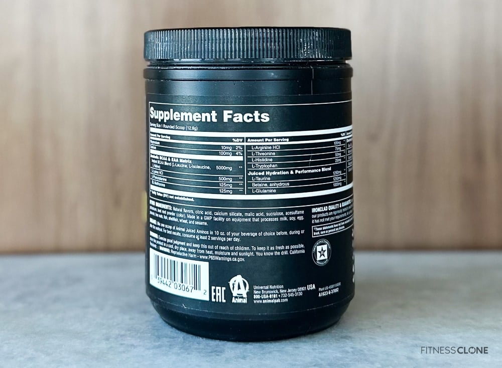 Animal Juiced Aminos Label