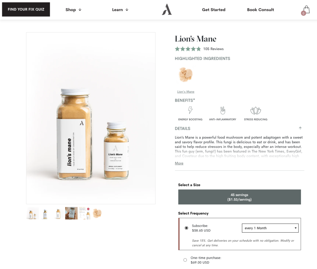 Apothekary Lion's Mane Website