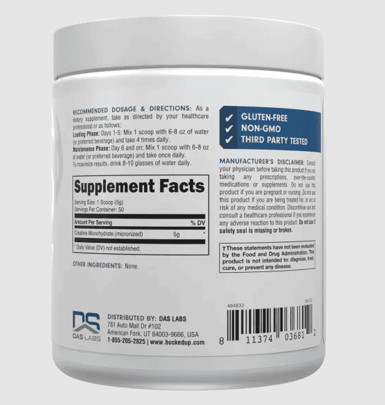 Bucked Up Creatine Monohydrate Supplement Facts