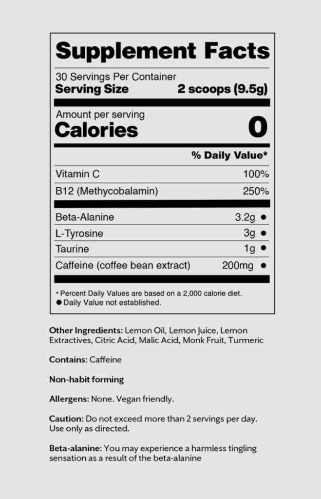 Promix Pre-Workout Supplement Facts