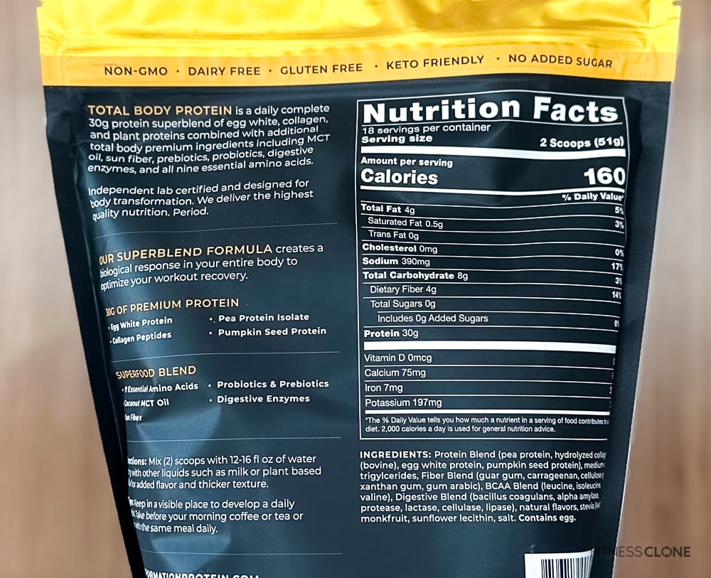 transformation protein nutrition facts